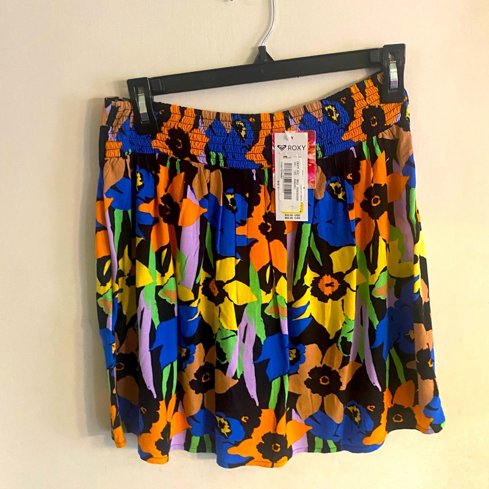 ROXY Skirt XS Multicolor Floral Pattern Drawstring